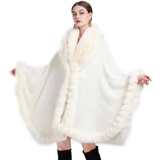 Cape Polaire Femme Catalonia - Col Fausse Fourrure Guépard, Poncho Chaud Hiver