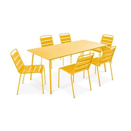 Ensemble table de jardin et 6 chaises - Acier - Palavas - Jaune