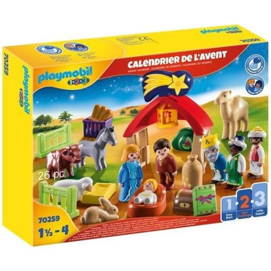 Calendrier de l'Avent Playmobil 1.2.3 - Crèche - 24 accessoires et personnages - Pour enfant de 2 ans et plus