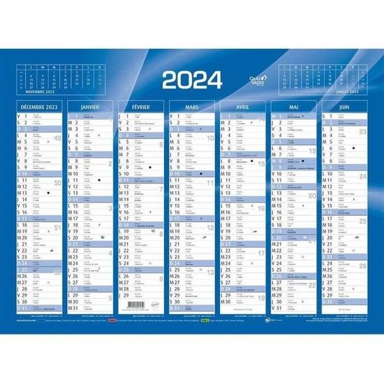 Calendrier de banque 2023/2024 Quo Vadis - 14 mois - Bleu - 18 x