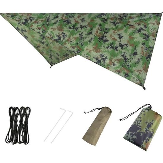 Azarxis Bâche Anti-Pluie Tarp 230x140cm Camouflage - Toile Tente Imperméable Portable Avec Accessoires