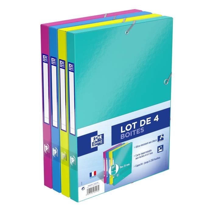 OXFORD Lot de 4 Boîtes de classement Color Life - Dos 25 mm - A4