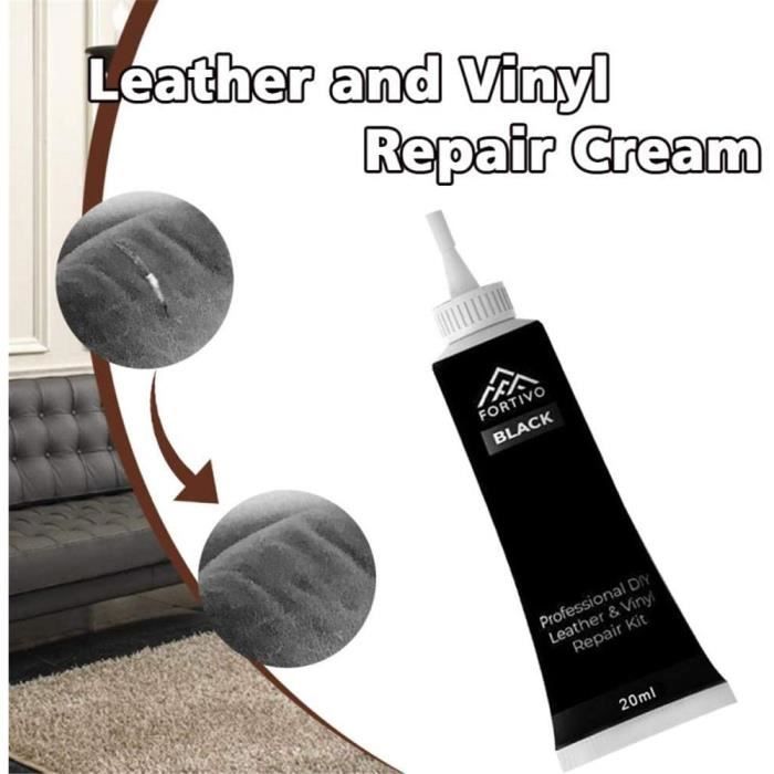 Leather Repair Gel de réparation de cuir crème 20 ml Crème de réparation pour sièges de voiture, canapés, manteaux en cuir Noir