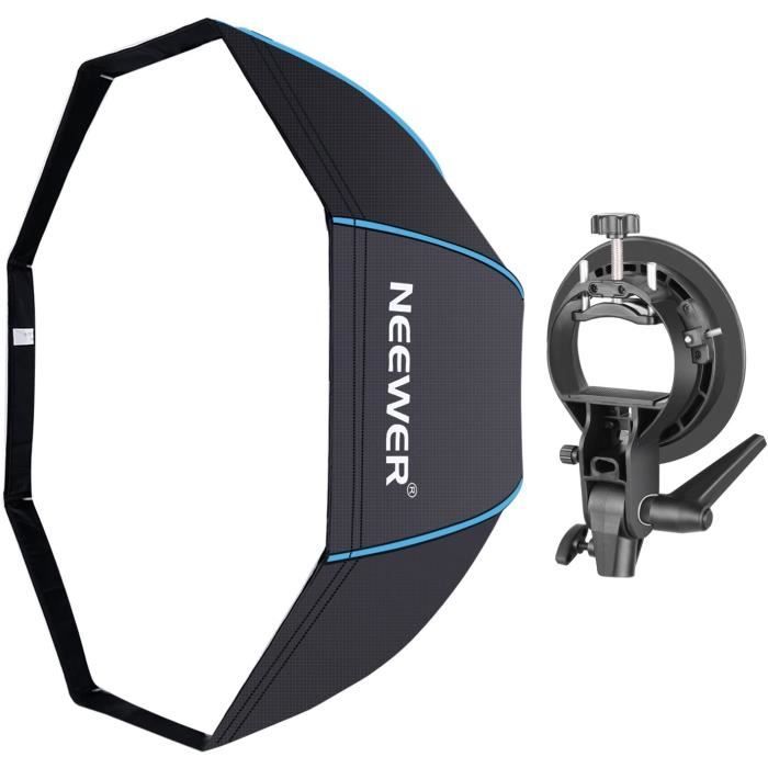 Softbox Octagonal avec Bordures Rouges, S-Type Support(avec Bowens Montage) et Sac de Transport pour Studio Photographie (Bleu+Noi