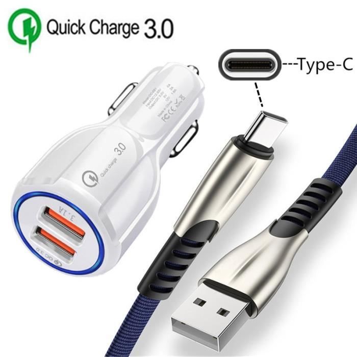 QC 3.0 chargeur de voiture Type C USB câble de données de Charge rapide pour Samsung A20E A40 A50 A5 A7 - Type charger and cable #B