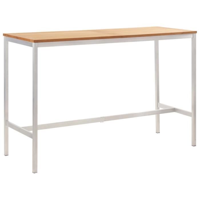 Table de bar - Table haute Mange Debout 160x60x105 cm Bois de teck solide et inox