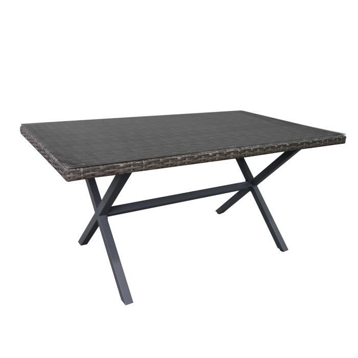 Table à Manger de Jardin avec Verre Chillvert Varenna 160x90x73 cm en Acier et Rotin Synthétique