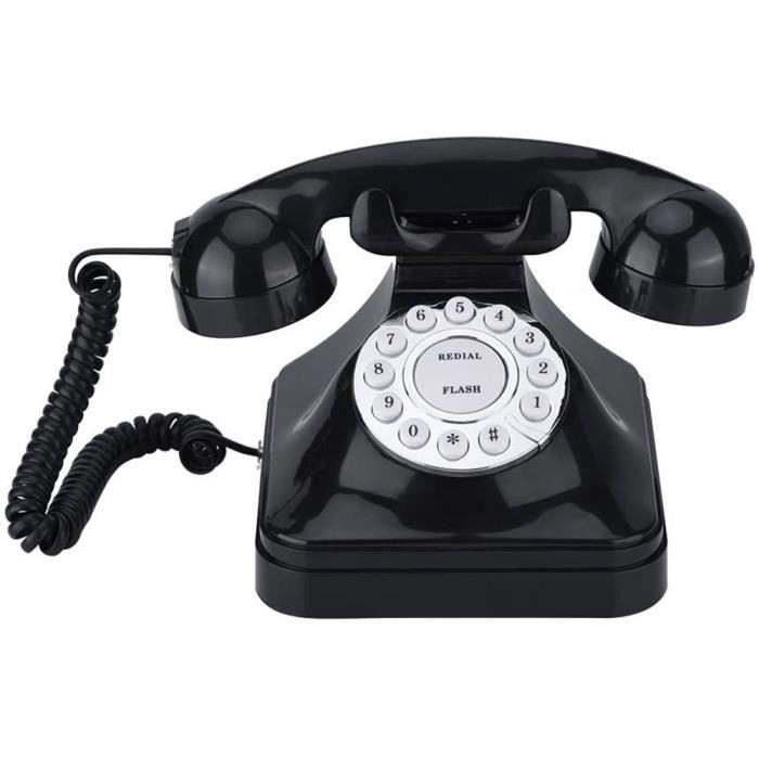 HURRISE Téléphone rétro WX-3011 Vintage Black Multi Function Plastic Home Telephone Retro Wire Téléphone fixe