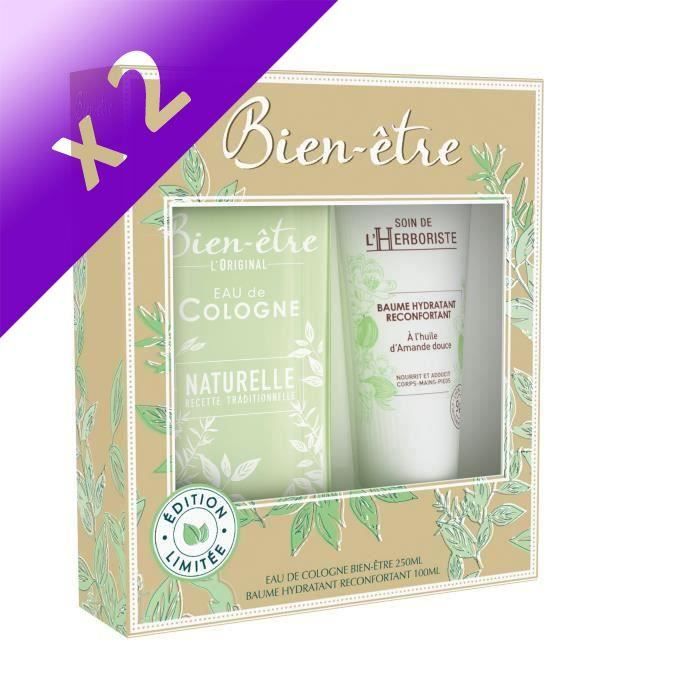 BIEN-ETRE Coffret Eau de Cologne Naturelle Splash 250 ml + Baume Hydratant Amande 100 ml (Lot de 2)