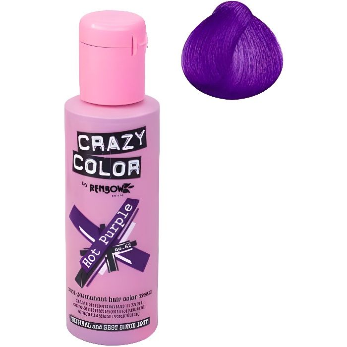 Coloration cheveux semi-permanente CRAZY COLORHOT PURPLE = Pourpre profondPour un look FUN et des cheveux aux couleurs vives et