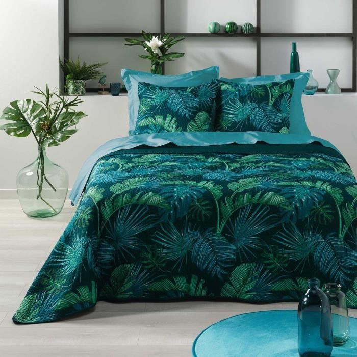 Couvre-lit 2 personnes matelassé 240x260 + 2 taies Sanya Bay Vert