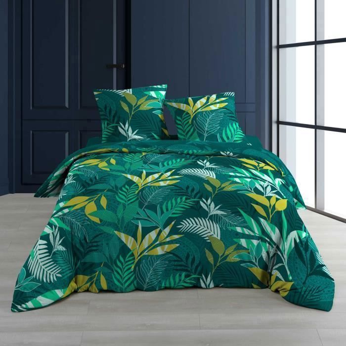 CDaffaires Parure 3 p. 240 x 220 cm imprime 57 fils allover assana Vert