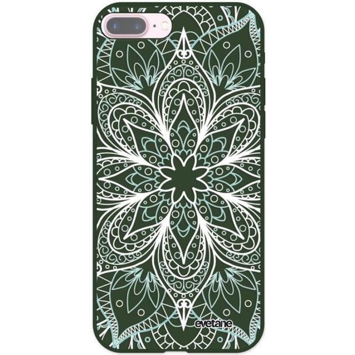 Coque pour iPhone 7 Plus / 8 Plus Silicone Liquide Douce vert kaki Mandala Turquoise Ecriture Tendance et Design Evetane