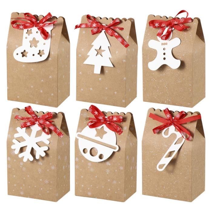 PRETYZOOM 6 pcs Noël Portable Boîtes À Sucrerie DIY Cuisson Biscuits D'emballage Kraft Papier Cadeau CONFISERIE DE SUCRE - BONBON