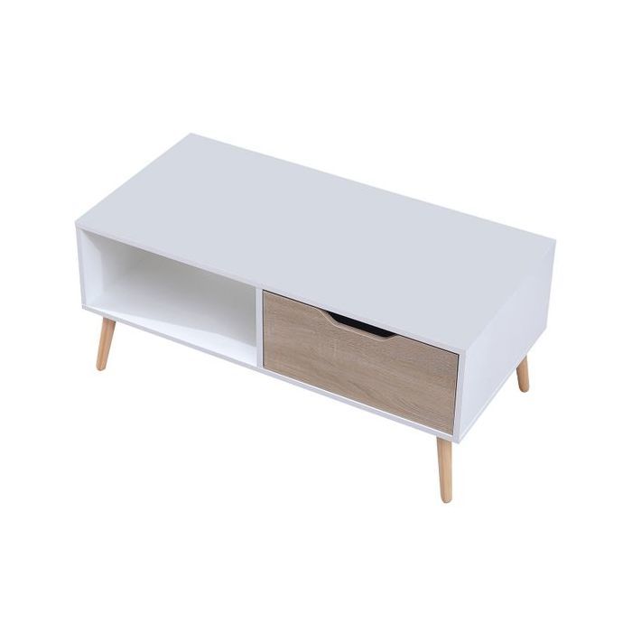 Table basse avec tiroir style scandinave blanche FREJA Blanc