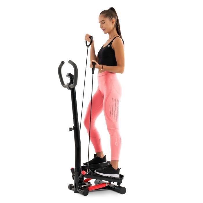 Stepper Rotatif HS-055S Noble – Guidon avec Cordes élastiques – Compteur électronique – Hauteur réglable – Max.100 kg. (Noir/Rouge)