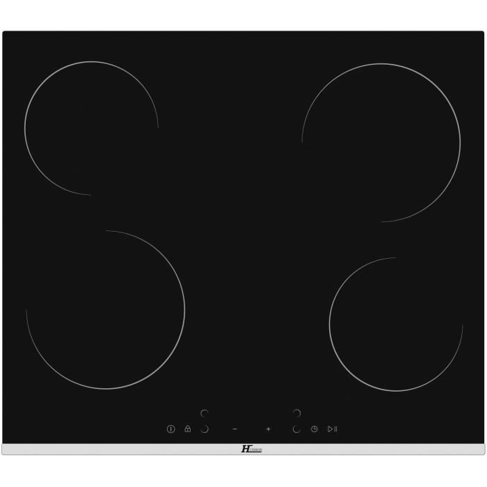 HUDSON TCVF4N Table de cuisson vitrocéramique - 4 zones - 6000W - large 60cm - Revêtement verre - Noir