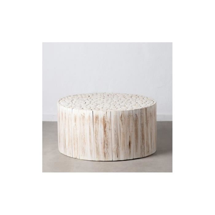 Table basse ronde en rondin de bois blanc 90 cm SUZUKO