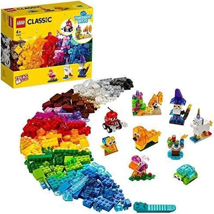 LEGO - Classic 11013 Briques transparentes créatives, Jeu de construction en briques incluant des animaux pour enfants