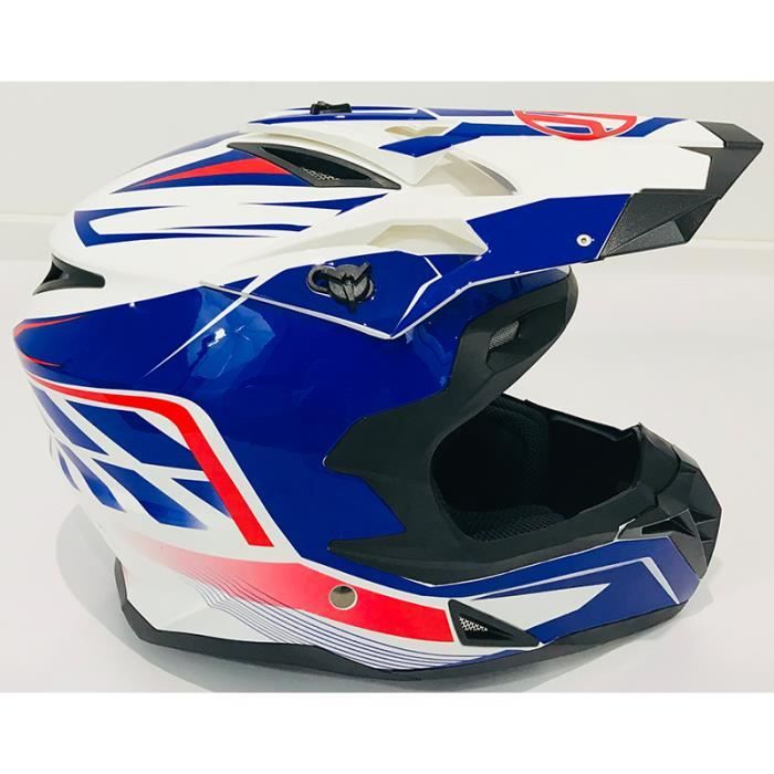 CASQUE MOTO CROSS QUAD VTT BMX BLEU BLANC ROUGE JLP RACING TAILLE S 55 - 56 CM