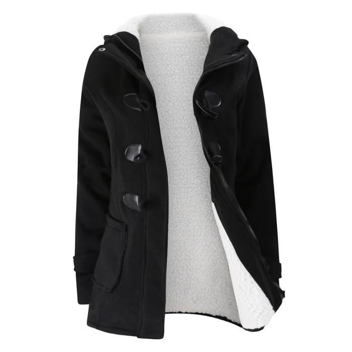 Les femmes gardent au chaud coupe-vent Outwear chaud laine mince manteau long veste trench Noir