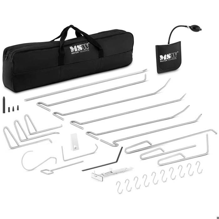 Kit De Débosselage Sans Peinture Tige DSP PDR Outils Carrosserie MSW (15 tiges DSP , Coussin de montage gonflable, Cale de montage)