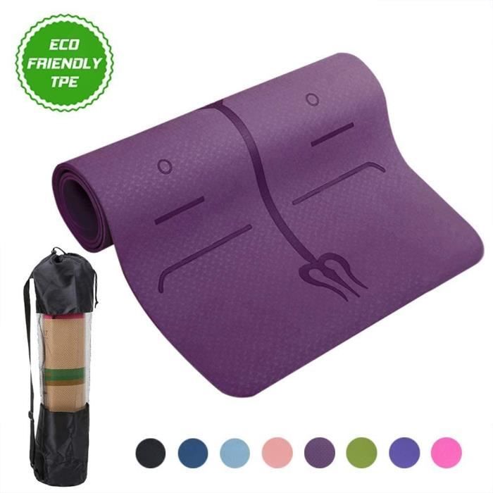 Tapis de Yoga,avec Lignes d'alignement du Corps,en TPE Matériaux, Antidérapant et Durable - violet- Y55