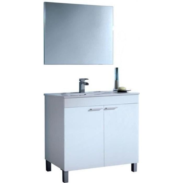 Meuble Sous-Vasque avec 2 Portes + Miroir coloris blanc brillant - 80 x 80 x 45 cm