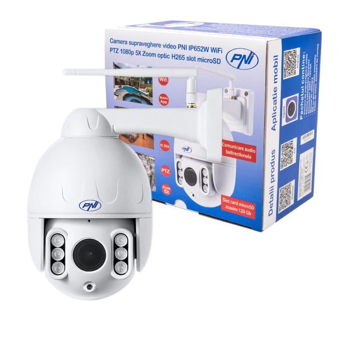 Caméra de surveillance vidéo PNI IP652W WiFi PTZ 1080p 2MP 5X Zoom optique Fente microSD H265 Vision nocturne 50m IP66