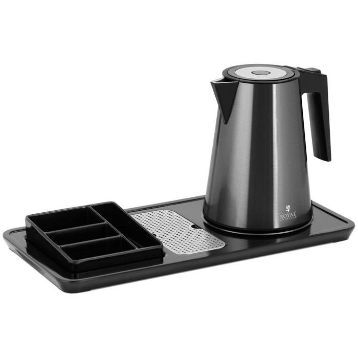 Plateau De Courtoisie Haut De Gamme Avec Bouilloire Inox Noir 1,2 l 1 800 W