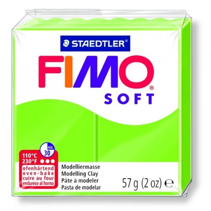Pâte Fimo soft couleur Vert Pomme n°50, Pain polymère de 57g à cuire au four - Unique