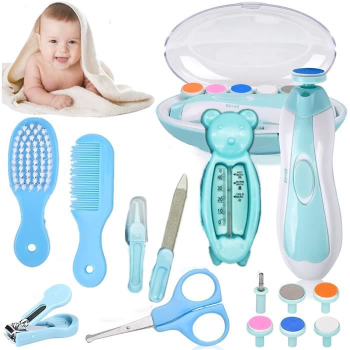 Trousse de Soin Bébé, Kit de Soin Bébé,13 en 1 Coupe-ongles nouveau-né bébé enfants,Kit de brosse de toilettage nouveau-née(Bleu)