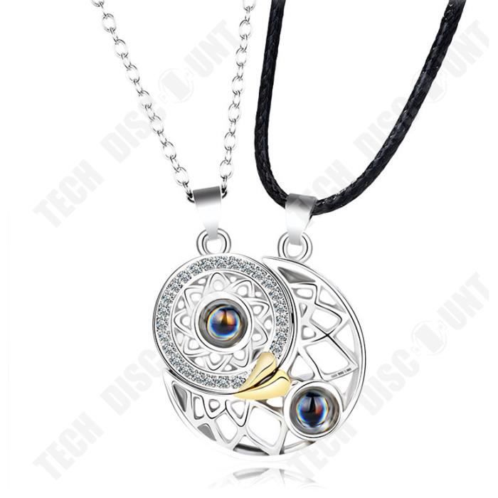 TD® Couple collier 100 sortes de je t'aime langue et texte galvanoplastie projection pierre soleil et lune pendentif accessoires pai