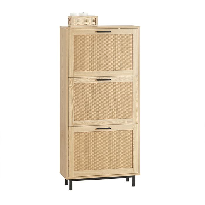 Meuble à Chaussures FSR155-N SoBuy - 3 Abattants - Meuble de Rangement à Chaussures - Effet Cannage Rotin - 60 x 24 x 127