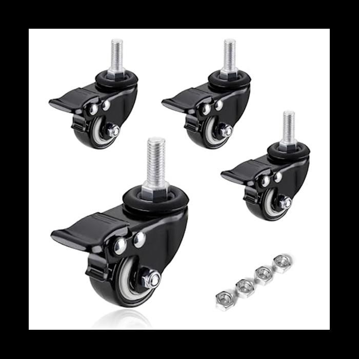Roulettes Pivotantes M8 - Lot De 5, Nylon Noir, 40 Mm De Diamètre, Tige 38 Mm, Charge 15 Kg Par Roue