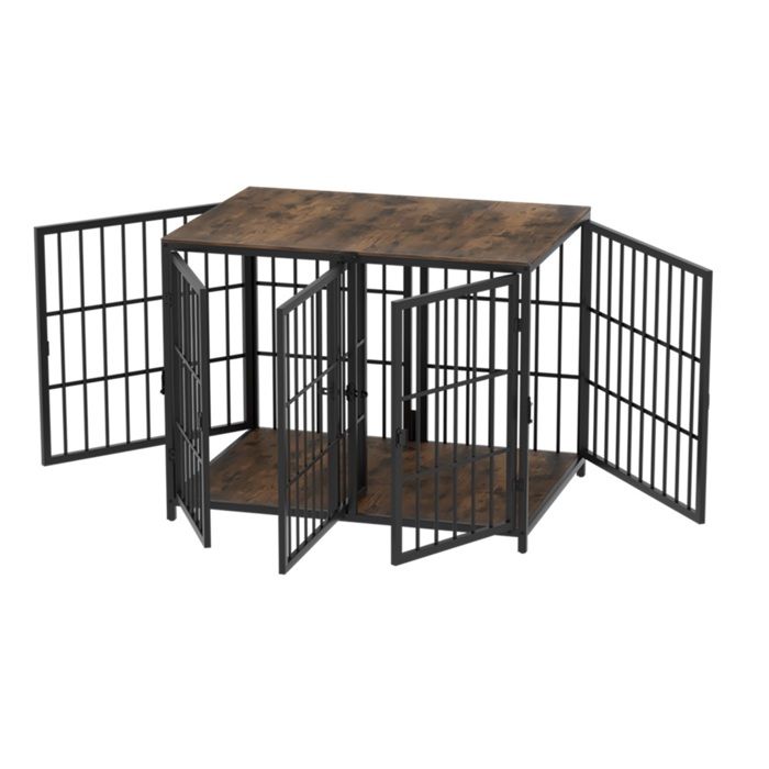 Meilleurs prix pour Cage pour 2 Chiens  avec Diviseur Amovible -Chiens jusqu'à 32kg - 4 Portes - Marron Rustique