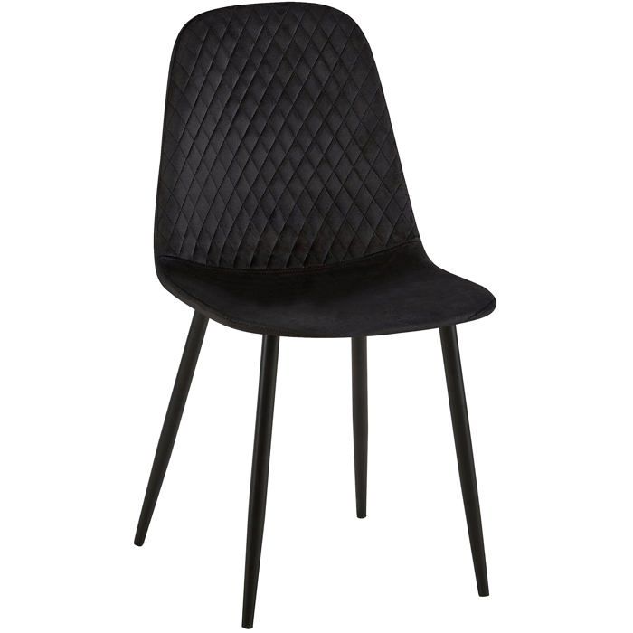 Chaise de salle a manger x1 coutures decoratives losanges assise en velours noir pieds metal noir mat 10_0002245
