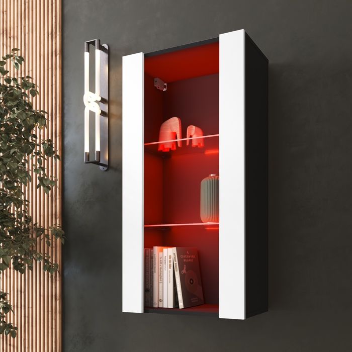 Vitrine Murale Komodee TIVOLI - LED RVB - Blanc et Noir - Facades en Mat - 50 x 100 x 29 cm Vitrine Murale Komodee TIVOLI - LED RVB - Blanc et Noir - Facades en Mat - 50 x 100 x 29 cm