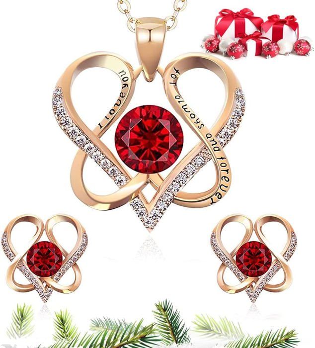 Ensemble Bijoux Cœur TOFBS - Collier, Boucles, Bracelet, Bague - Argent Et Cristal - Cadeau Femme Fille