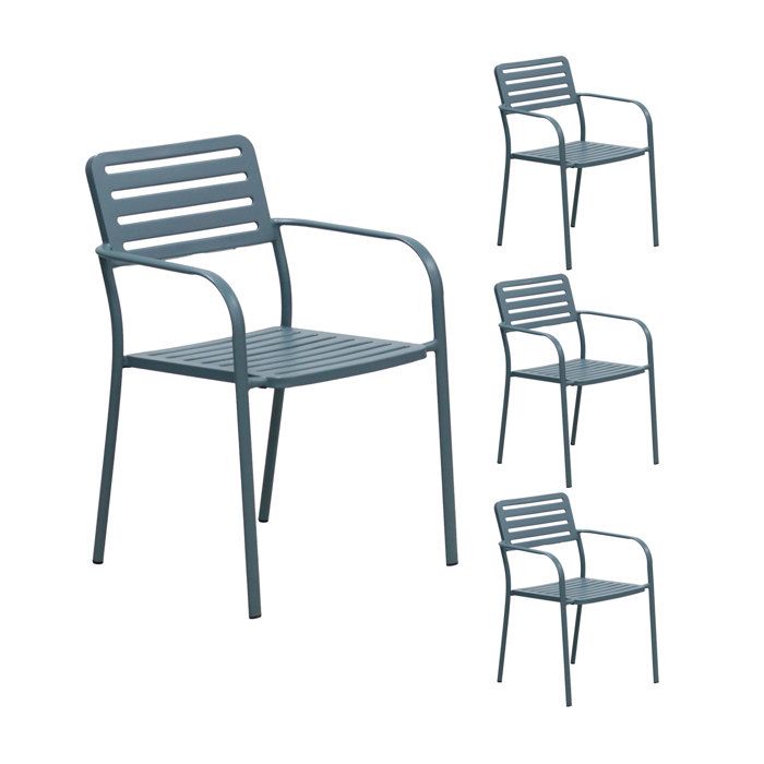 Lot de 4 fauteuils de jardin empilables en métal bleu gris - BACA
