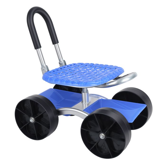 Tabouret marche pieds - Tabouret de jardin avec 4 roues - Pivotement à 360 degrés et hauteur réglable Charge 150 kg