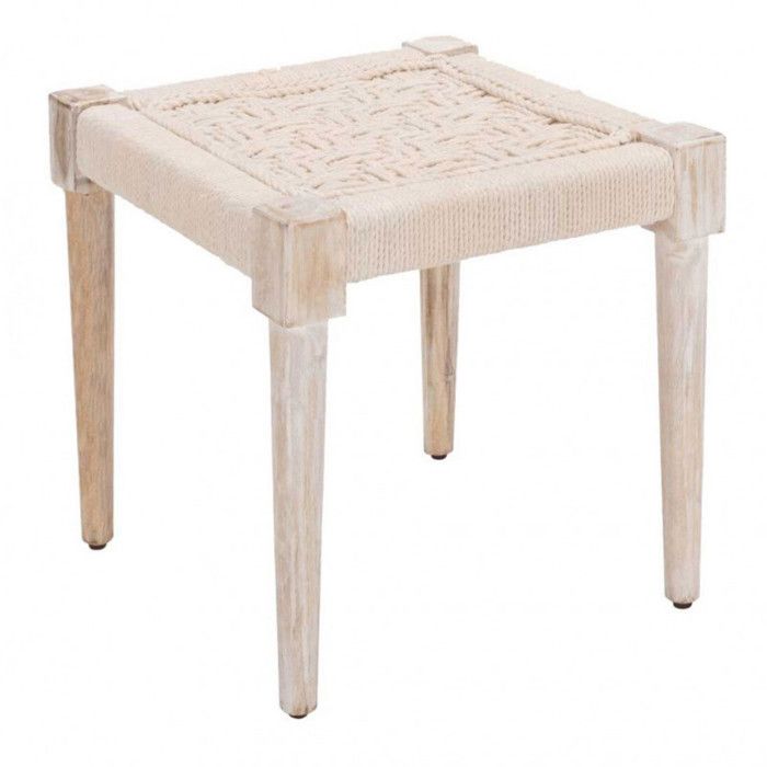 Tabouret en bois et corde blanc cassé - AGRA 7285 Meubletmoi
