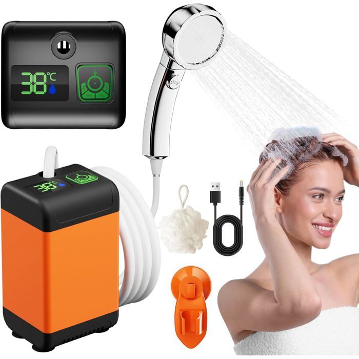 Douche Camping Portable 6000mAh Écran LCD - Pression Forte 12V, 3 Modes, Recharge USB Pour Randonnée Et Extérieur