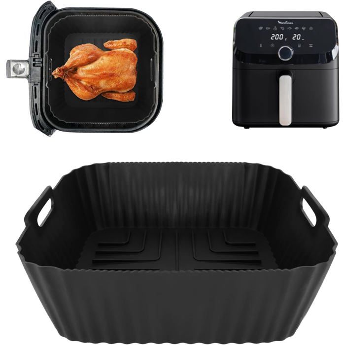 6PCS Moules Silicone Air Fryer Pour Oeufs Et Cuisson - Réutilisables 8cm Noir