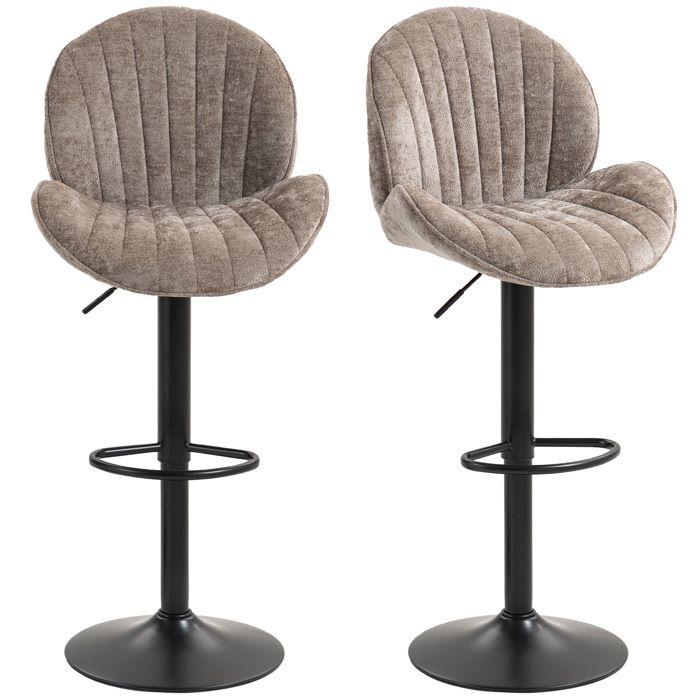 Lot de 2 tabourets de bar - HOMCOM - forme de coquillage - dossier hauteur réglable et repose-pieds - cadre en acier - marron