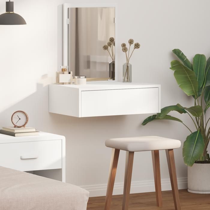 CLARENCETable de maquillage - Coiffeuse cosmétique murale Blanche 60x40x70 cm EU301455