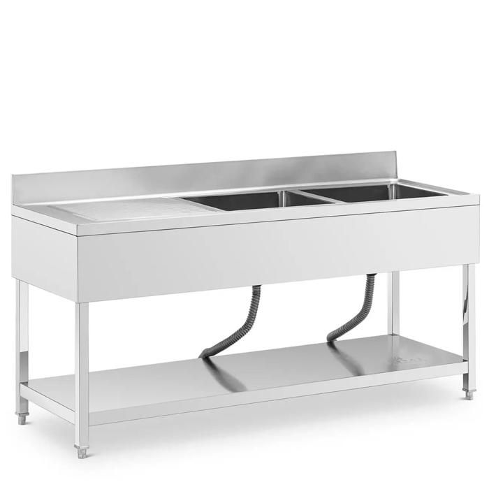 Plonge inox professionnel 2 éviers 180 x 60 x 97 cm acier inoxydable argenté 14_0009567