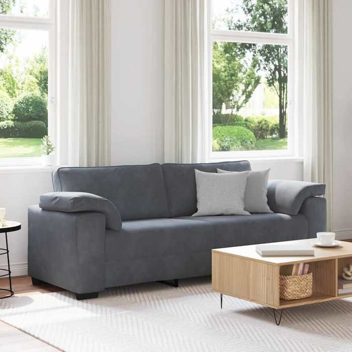 Gris Canapé pour 3 places - KEETHE - Sofa Fixe - 2 Ans Garantie - gris foncé 178 cm- velours LL425