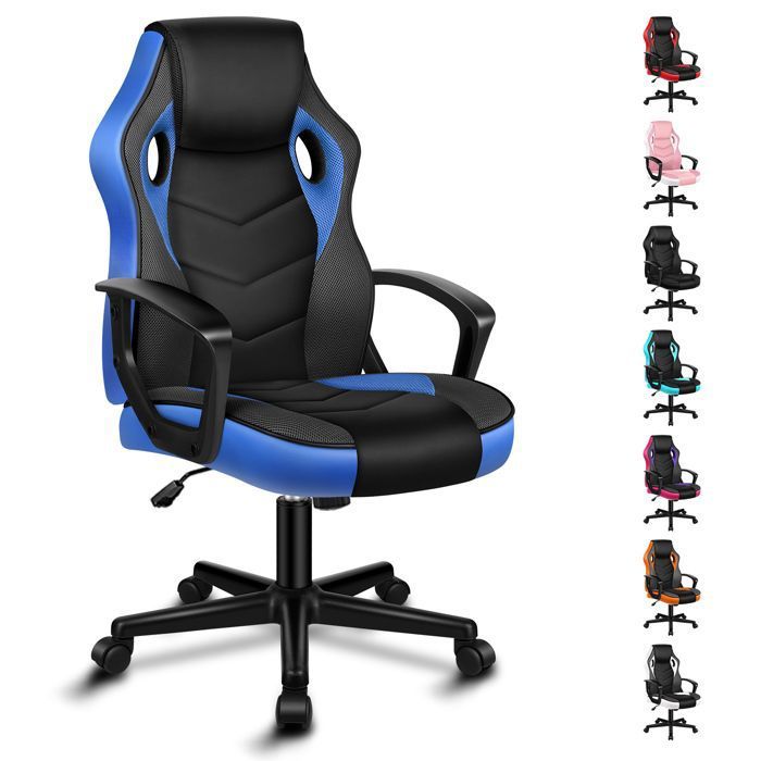 ALFORDSON Mega Chaise de bureau gaming Tissu patchwork en similicuir ergonomique Bureau à roulettes réglable en hauteur Bleu