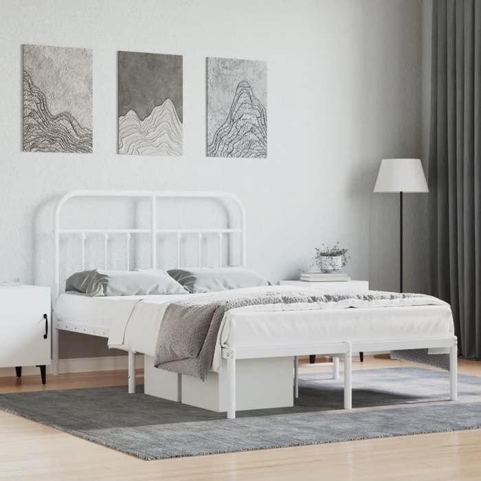 Cadre de lit métal - VIDAXL - 120x190 cm - Blanc - Acier - Espace de rangement - Tête de lit - Montage simplifié
